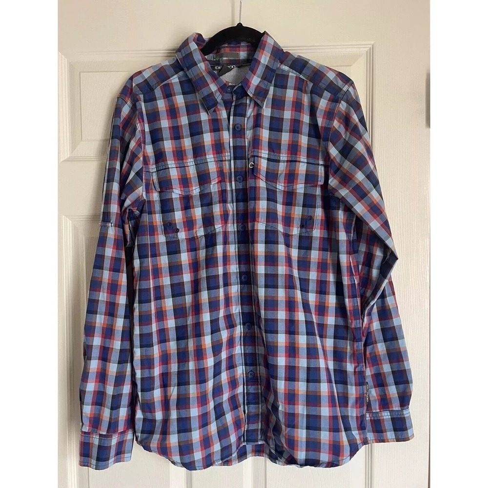 ExOfficio Shirt Mens Button Down Multicolor Plaid Long Sleeve Outdoor Vented